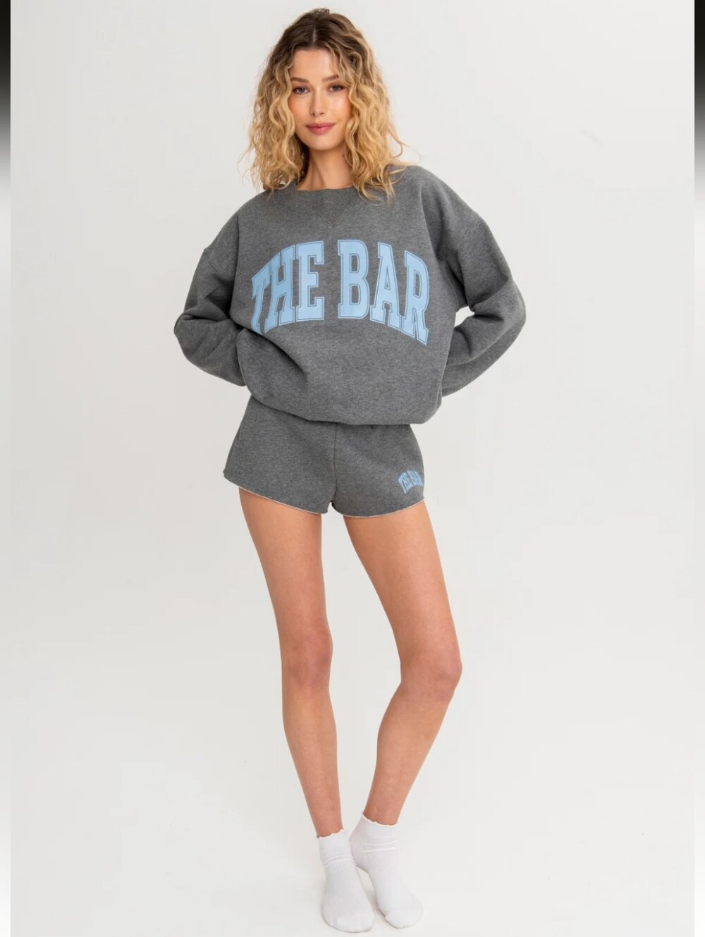 The Bar VARSITY TUCKED SWEATSHIRT DARK HEATHER GREY / IRIS- XL